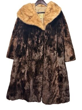 Vintage Ellin & Levin Hartford Fine Wool Full Length Mink Fur Coat Shawl Collar